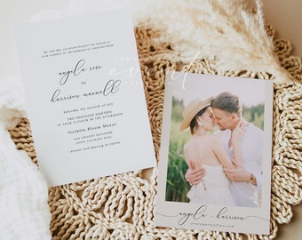 Elegant Wedding Invitation Template, Photo Wedding Invitation, Script Wedding Invite, Romantic Calligraphy Simple Wedding Evite Clean ASHER