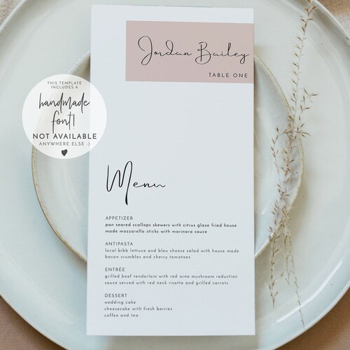 Modern Menu With Place Card Guest Name Tag Emerald Green Etsy