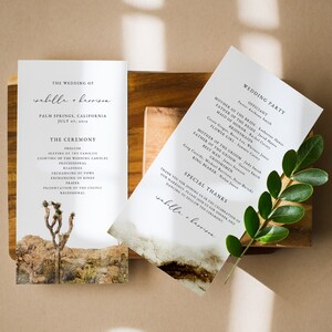 Mall för bröllopsprogram i GRETA Joshua Tree, utskrivbart bröllopsprogram i High Desert, mall för direkt nedladdning av bröllopsprogram i Palm Springs