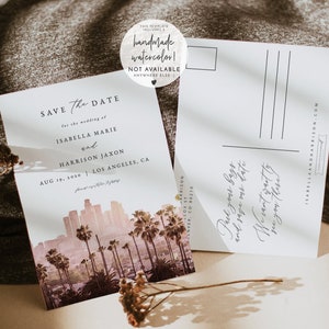Modèle de carte postale « Save the Date » de Los Angeles, « Save the Date » de Los Angeles, peinture à l'aquarelle « Save the Date », Californie « Save the Dates » Templett