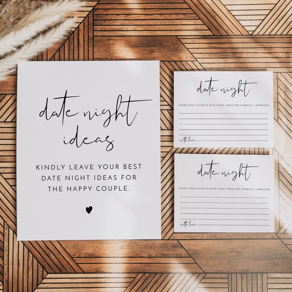 ADELLA Minimalist Date Night Card Template, Modern Bridal Shower Newlywed Date Night Card Insert, Date Night Ideas Game Sign Simple DIY