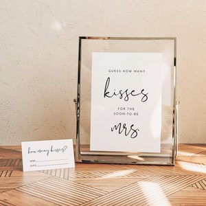 ADELLA Minimalist How Many Kisses Bridal Shower Game, Bridal Shower Game Printable, Instant Download Black and White Simple Clean Modern DIY