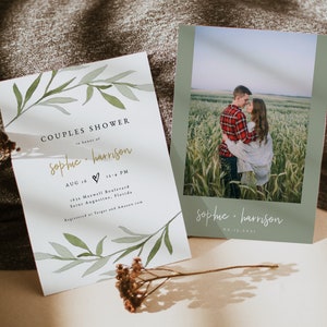 ESME Greenery Couples Shower Invitation Template, Couples Shower Invite Printable, Bohemian Greenery and Gold Couple Shower Evite Photo