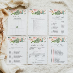 FINLEY | Peach Floral Bridal Shower Game Bundle, Succulent Bridal Shower Game Kit, Bridal Shower Games Printable, Simple Bridal Games DIY