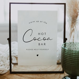 ADELLA Printable Hot Cocoa Bar Sign Template Winter Wedding Hot Chocolate Bar Sign Editable Christmas Party Table Signage Instant DIY