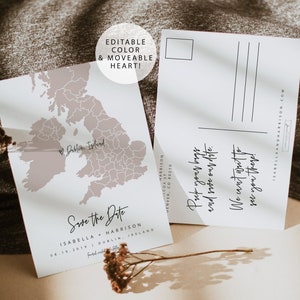Modèle QUINN Irlande Save the Date, Écosse Save the Date, carte du Royaume-Uni Save the Date, Royaume-Uni Save the Date, Londres Save the Date Blush