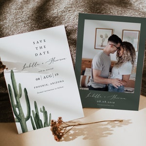 ELEANOR Cactus Save the Date-sjabloon, Desert Wedding Save the Date-kaarten, minimale Save the Date, Boho Save the Date, Boho Wedding DIY
