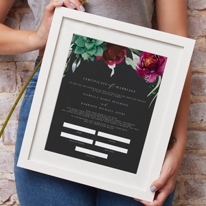 AMY / Plantilla de certificado de matrimonio de boda suculenta, certificado de matrimonio de Moody imprimible, certificado de matrimonio de boda en el desierto como recuerdo