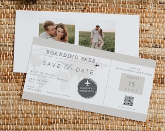 Boarding Pass Save the Date Template, Destination Save the Date, Travel Save the Date, Airplane Save the Date, Photo Save the Date CARMEN