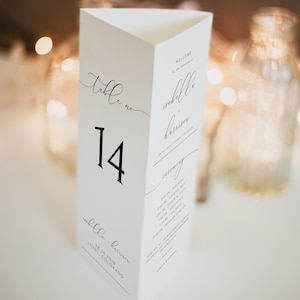 Trifold Table Number Template, Triangle Table Menu Template, Minimalist Table Number, Wedding Program, Wedding Menu Printable Instant ASHER