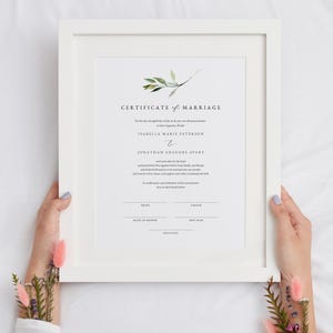Greenery Heiratsurkunde Vorlage, Druckbare Heiratsurkunde, Zertifikat Andenken, Zertifikat Kalligraphie, INSTANT - ISABELLA