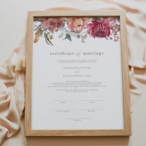 Heiratsurkunde Vorlage, Druckbare Heiratsurkunde Andenken Australische Blumenhochzeit, Boho Floral Hochzeit Andenken Dekor MARGOT