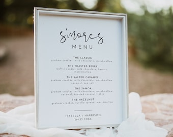 ADELLA Minimalist S'more Menu Template, Printable Smore's Bar Sign, Modern S'mores Station Menu, Simple S'mores Station Sign