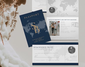 ATLAS Passport Wedding Invitation Template Suite, Travel Themed Wedding Invitation Instant Download, Adventure Abroad Boarding Pass DIY