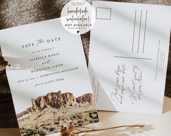 Superstition Mountains Save the Date Postcard, Phoenix Save the Date Printable, Arizona Save the Date, Watercolor Desert Save the Date DIY