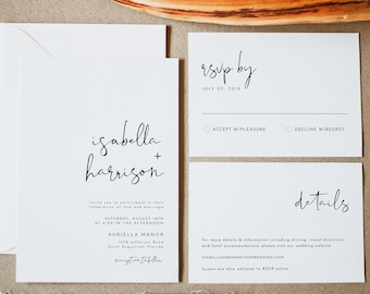 ADELA Minimalistische sjabloonset huwelijksuitnodiging, moderne downloadsjabloon huwelijksuitnodiging, afdrukbare huwelijksuitnodigingssuite Schoon DIY
