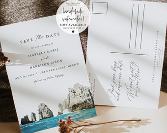 CABO SAN LUCAS Save the Date Template, Mexico Wedding Save the Date Postcard, Cabo Save the Date, Cabo Wedding, Instant Download