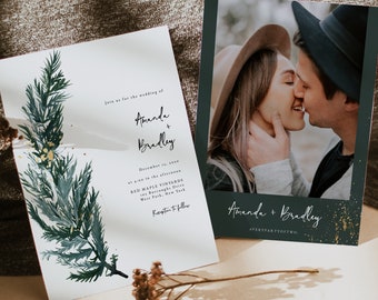 BEATA Pine Wedding Invitation Template Suite, Forest Wedding Invitation, Mountain Wedding Invitation Set, Winter Wedding Invitation Set
