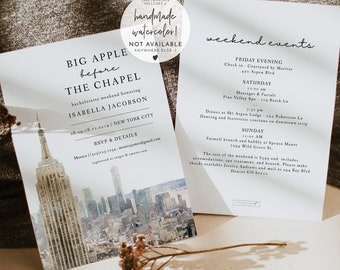 New York City Bachelorette Invitation and Itinerary Template, Big Apple Before The Chapel Invitation Template, New York Bachelorette Invite