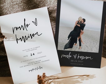 Modern Minimalist Photo Wedding Invitation Template, Simple Wedding Invite with Picture, Wedding Evite Printable Edgy Contemporary MARLO