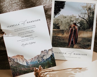 YOSEMITE Wedding Invitation Template, Watercolor Yosemite Valley Destination Wedding Invite Printable, National Park Mountain Rustic Photo