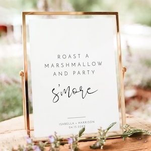 Minimalist S&#39;more Wedding Sign Template, Printable S&#39;mores Station Sign Instant Download, Roast a Marshmallow Sign Simple Clean DIY - ADELLA
