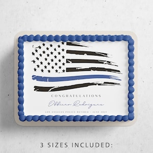 Police Cake Topper TEMPLATE, Printable Police Retirement Cake Topper, Thin Blue Line Flag Cake Topper Instant Download, DIY Editable Topper image 1