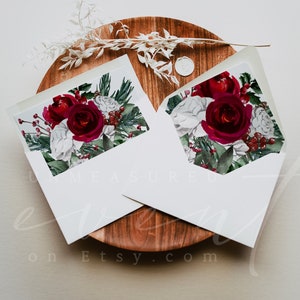 Protège-enveloppes de Noël à imprimer HOLLY, protège-enveloppes des Fêtes, protège-enveloppes de mariage, inserts de protège-enveloppe à fleurs bordeaux Instant