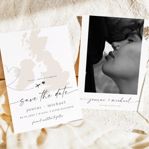 Carte postale « Save the Date » du Pays de Galles, modèle de carte « Save the date » du Royaume-Uni, destination « Save the Date », Londres, Irlande, Écosse, carte postale de voyage