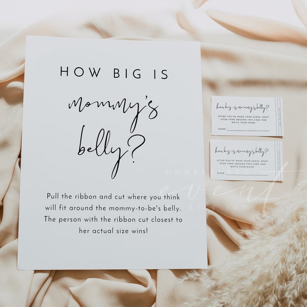 ADELLA Minimalist How Big is Her Belly Sign Template, How Big is Mom's Belly Baby Shower Sign, Modern Baby Shower, Gender Neutral Baby DIY