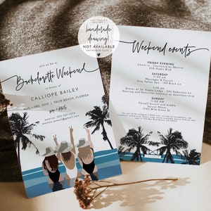 REED Tropical Bachelorette Invitation & Itinerary Template Beach Bachelorette Invite, Mexico Island Travel Luau Swim Bachelorette Evite