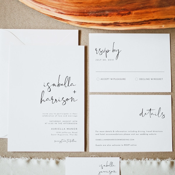ADELLA Minimalist Hochzeitseinladung Vorlagen Set, Moderne Hochzeitseinladung Vorlage Download, Printable Hochzeitseinladung Set Sauber DIY