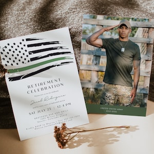Thin Green Line Retirement Party Invitation Template, Thin Green Line Flag FULLY EDITABLE Invitation Printable, Army Border Patrol Paramedic