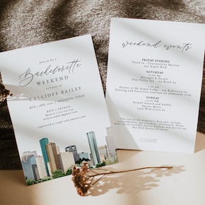 HOUSTON Bachelorette Invitation & Itinerary Template, Bachelorette Invite, Bachelorette Evite, Bachelorette Schedule, Watercolor Houston DIY