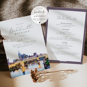 Plantilla de invitación e itinerario para despedida de soltera de Nashville con diseño de PAISLEY, invitación a Nash Bash, invitación para despedida de soltera Let's Get Nashty, tarjeta de programación