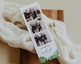 CORA Photo Booth-kaarten, Photo Booth Strip Frame, Tropical Palm Photo Booth-sjabloon, bewerkbare Beach Photo Booth-overlay, 4 x 6 2 x 6 achtergrond