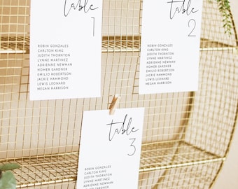 Minimalist Wedding Seating Chart Card Template, Modern Wedding Seating Chart Cards, Simple Seating Chart Cards Wedding - ADELLA
