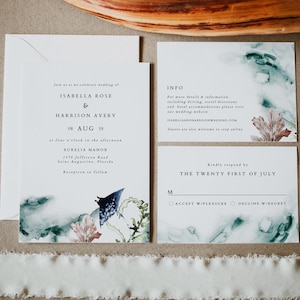 Tropical Wedding Invitation Template Suite, Beach Wedding Invitation Set, Destination Wedding Invitation, Florida Wedding Invites - ARIEL