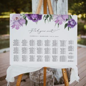 Purple Floral Alphabetical Landscape Seating Chart Template, Lilac Seating Chart, Lavender Wedding Seating Chart Templett Instant - LILAH