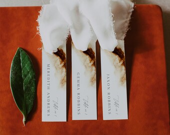 Neutral Wedding Day-Of Details Agate Inspired Escort Cards Beige Watercolor Name Cards Wedding Calligraphy Tan Lay-Flat Place Cards