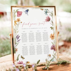 Kleine bruiloft zitplaatsen grafieksjabloon, Wildflower zitplaatsen grafiek, micro bruiloft zitplaatsen grafiek, bloemen zitplaatsen grafiek voor kleine bruiloft CAMILLA