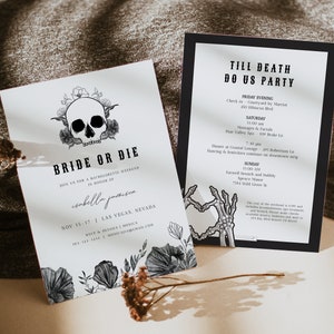 NOVA Bride or Die Bachelorette Invitation Template, Till Death Do Us Party Bachelorette, Skull Bachelorette, Halloween Gothic Evite DIY