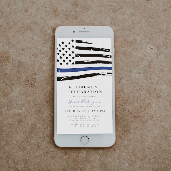 Police Retirement Invitation Template, Text Message Invitation Instant Download, Thin Blue Line Flag Retirement Party Invitation Evite DIY