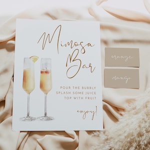 Mimosa Bar Sign, Modern Bohemian Mimosa Bar Sign and Tags, Wedding Mimosa Bar Sign Instant Download Editable Baby Bridal Shower - INDIE