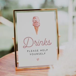 Drink Tischschild Printable, Eis Brautdusche Getränke Schild, Eis Babyparty Have a Drink Schild, Blush Eiscreme DIY Instant CLARA