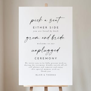 Minimalist Pick a Seat Sign Template, Unplugged Ceremony Sign Printable Download, Modern Wedding Unplugged Sign, Simple Wedding Sign - BLAIR
