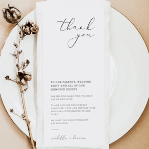 Minimalistische Dankeskarte zum Ausdrucken, Dankeskarte für Gedeck, Hochzeitskarte, eleganter Empfang Danke - EVELYN