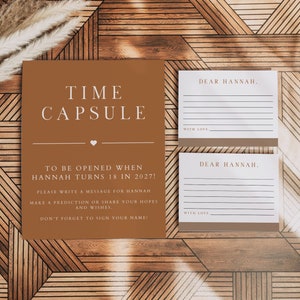 MIA Terracotta Time Capsule Template, Burnt Orange Time Capsule First Birthday, Time Capsule Baby Shower, Time Capsule Cards, Gender Neutral