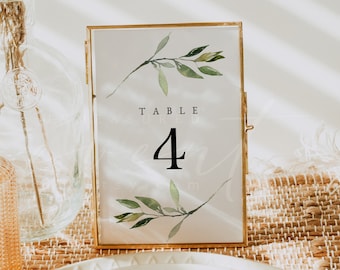 ISABELLA Greenery Wedding Table Number Template, Greenery Table Numbers, Printable Table Numbers 4x6, Table Number Templett, Instant DIY