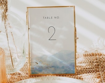 BLAKELY Table Number Template, Blue Watercolor Table Number Printable, Dusty Blue Table Numbers, Baby Blue Table Numbers, Ocean Watercolor